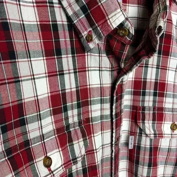 Carhartt Cotton Shirt Red Black Plaid Short Sleeve XL Button Down Relaxed Fit - Picture 4 of 9